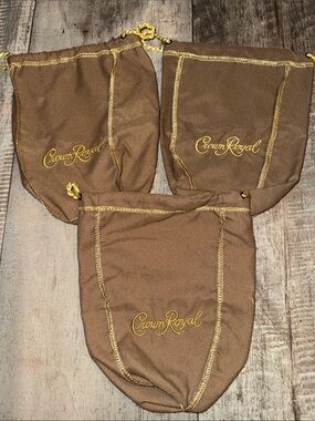 Crown Royal brown Drawstring Pouches - medium size (appx) 9x7.5 Set of 3